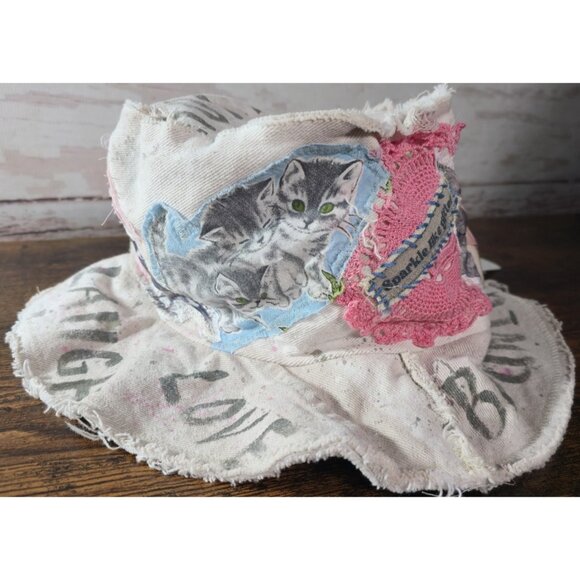 OOAK Upcycled Indie Boho Top Hat Sassy Cherub Graffiti Flower Cat Adjusts L-S main image 4